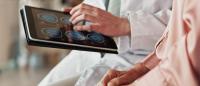 Hands, patient and provider with tablet, to screen patient